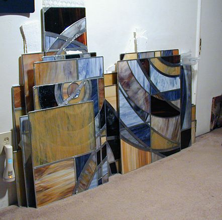 wall of stained glass before installation