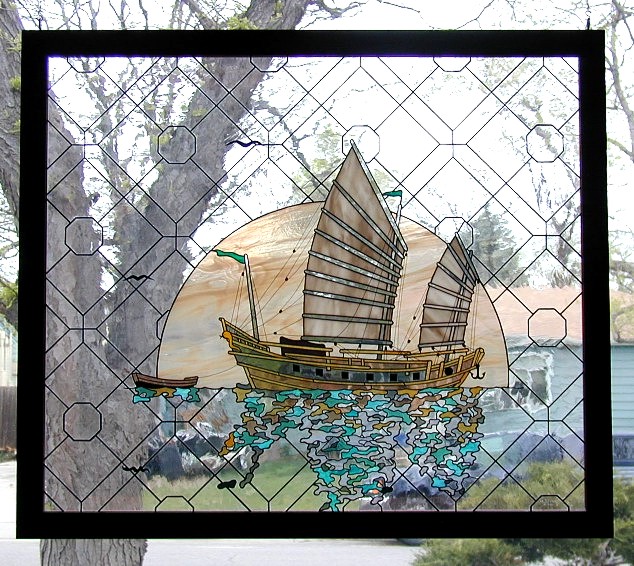 Chinese junk stained glass