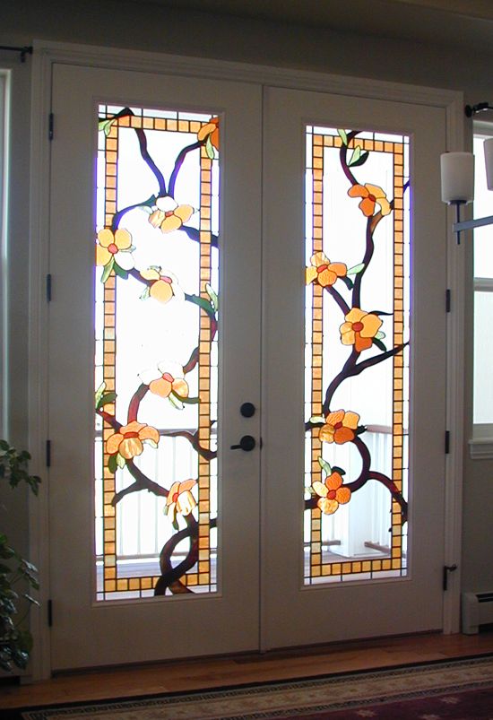 flowering vine stained glass doors