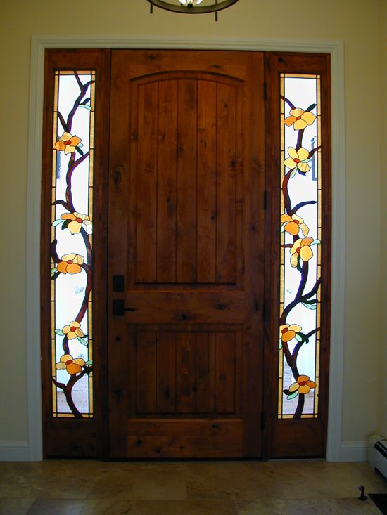 flowering vine stained glass entry