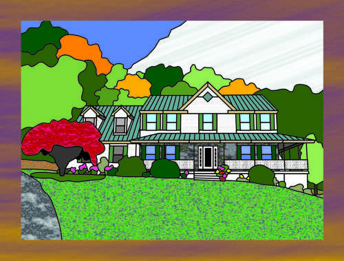 my home in stained glass,architecture depicted in stained glass,a house depicted in stained glass