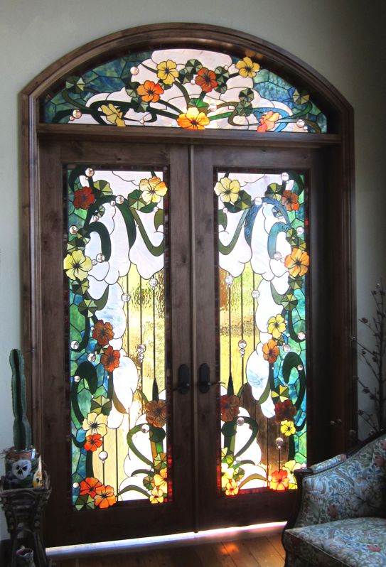 nasturtium stained glass in interior doors