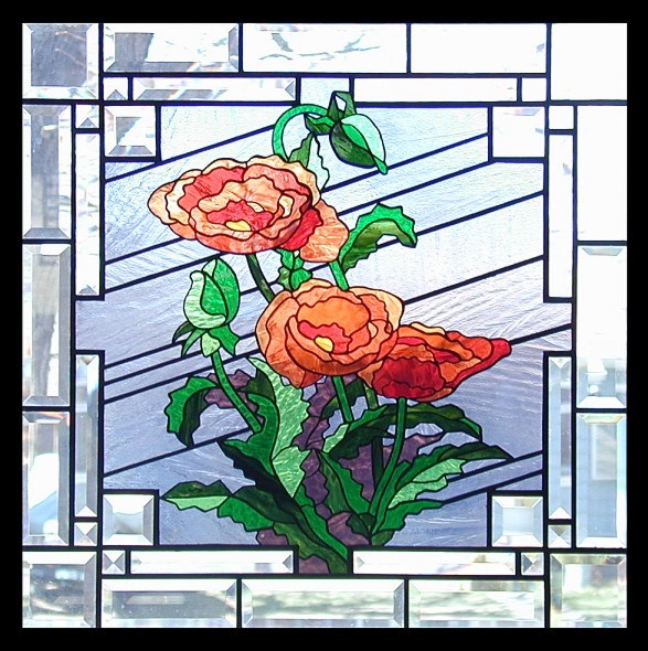 peonies in stained glass