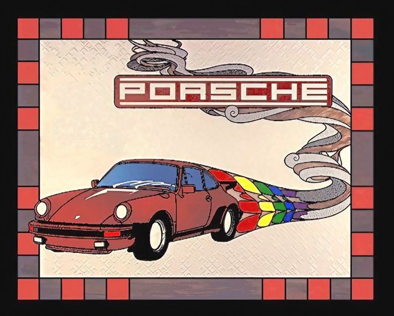 porsche automobile in stained glass