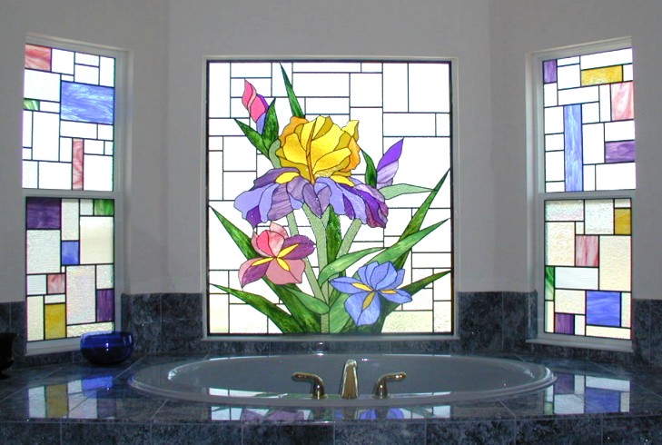 totally private stained glass,master bathroom stained glass